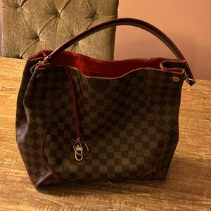 Louis Vuitton Damier Ebene Caissa Hobo in Cherry